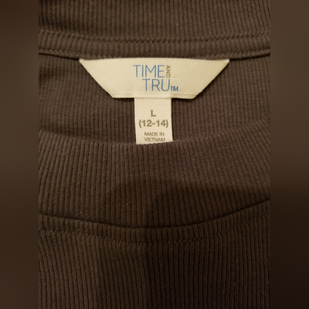Time and Tru Long Midi Short Sleeve Belted Gray Side Splits Dress Large - Picture 8 of 9